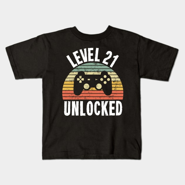 Level 21 Unlocked T-Shirt - 21th Birthday Gamer Gift - Twenty First Anniversary Gift Kids T-Shirt by Ilyashop